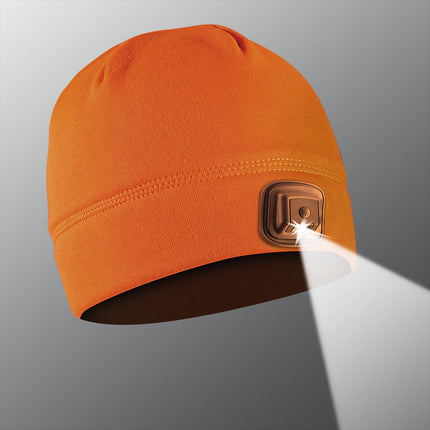 orange beanie with rechargeable LED headlight