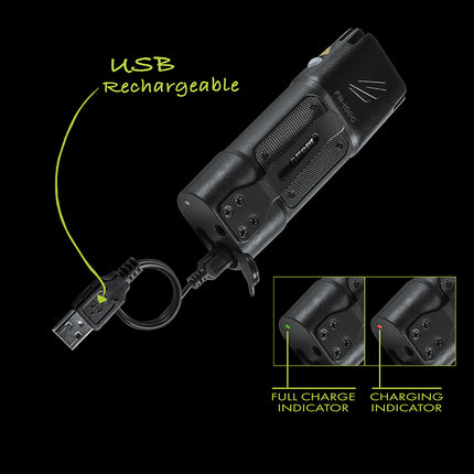 USB charging on the FLATEYE rechargeable LED FR-1000 flashlight 