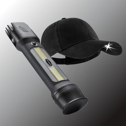 bundle including an LED lighted hat and lantern flashlight