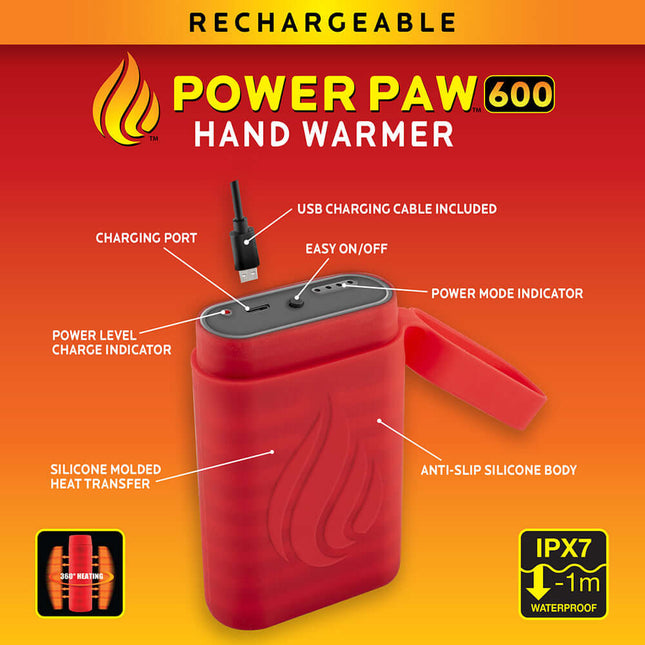 POWERPAW IPX7 rechargeable hand warmer physical features