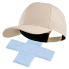 Beige baseball cap a white background with reusable ice packs