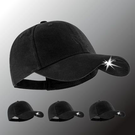 4 pack of black POWERCAP 3.0 LED lighted headlamp hats 