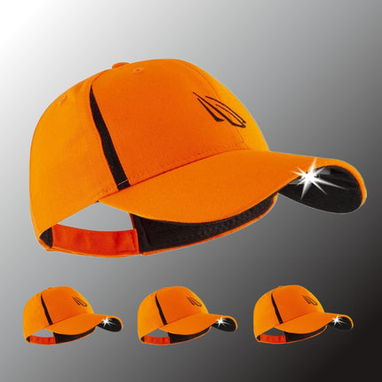 4 pack of orange POWERCAP 3.0 LED lighted headlamp hats