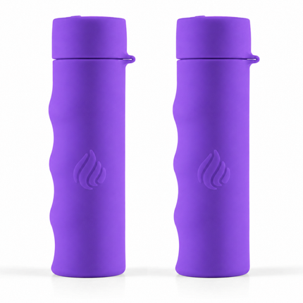 Two purple POWERPAW 801 rechargeable hand warmers with grip-shaped silicone shell