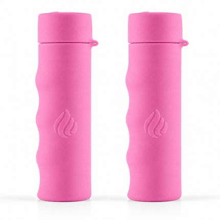 Two pink POWERPAW 801 rechargeable hand warmers with grip-shaped silicone shell