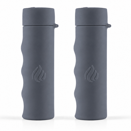 Two gray POWERPAW 801 rechargeable hand warmers with grip-shaped silicone shell