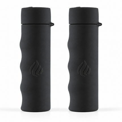 Two black POWERPAW 801 rechargeable hand warmers with grip-shaped silicone shell