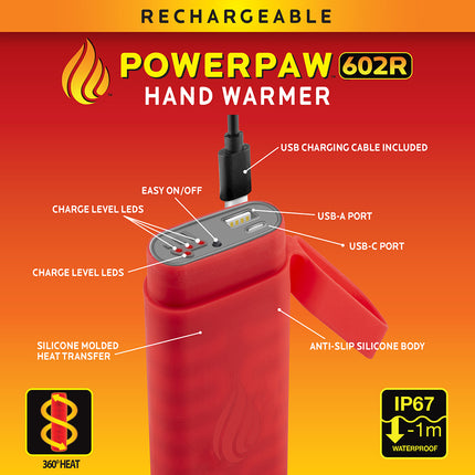POWERPAW 602R IP67 Waterproof Rechargeable Electric Hand Warmer