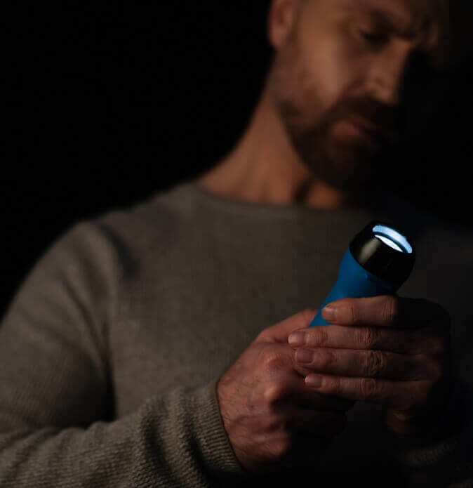 Man with product in hand