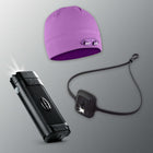 Purple PowerCap Beanie, headlamp and flashlight bundle