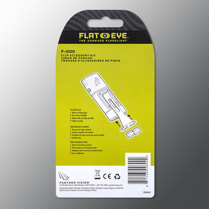 FLATEYE F-1000 flashlight tactical clips back of packaging