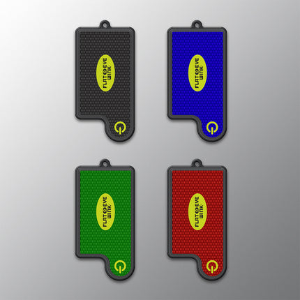 black, blue, green, and red FLATEYE WINK mini LED lighted keychain flashlights