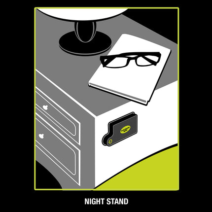 FLATEYE WINK mini LED lighted keychain flashlight velcroed on a nightstand