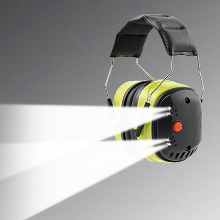 yellow LED lighted earmuffs with hearing protection