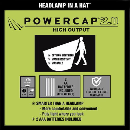 features of the POWERCAP 2.0 law enforcement tactical LED headlamp hat