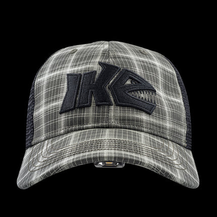 grey plaid POWERCAP 2.0 fishing LED lighted headlamp hat front view