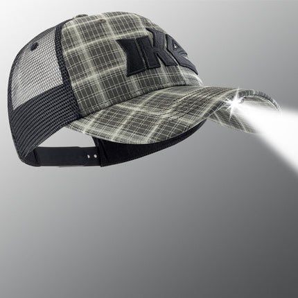grey plaid POWERCAP 2.0 fishing LED lighted headlamp hat